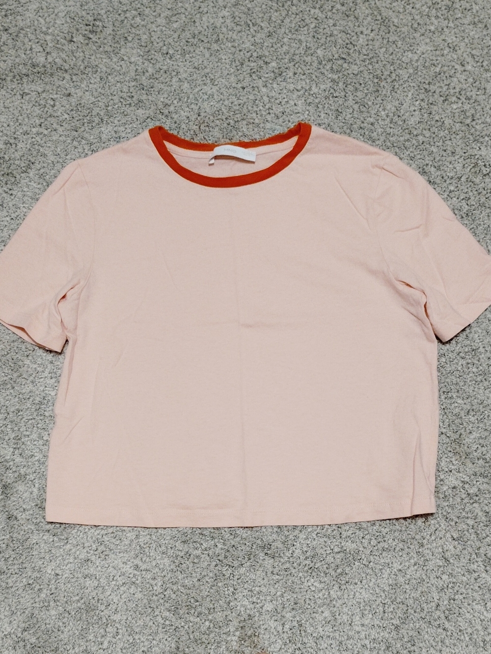 Mango MNG Pale Pink Short Sleeve Tee with Red Trim